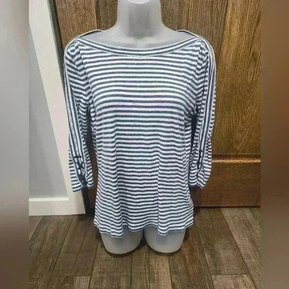 Womens CHAPS 3/4 Sleeved top size XL Blue White Striped - Picture 1 of 7